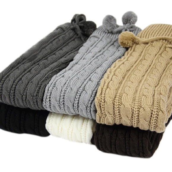 Knit Thigh High Leg Warmers with Pom Poms - Picture 2 of 8